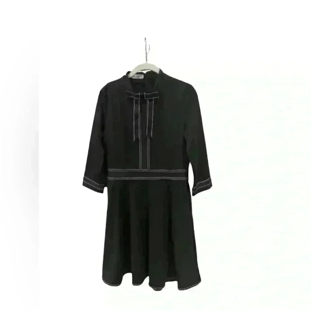 Coeur De Vague Black Sheath Dress Size 8 – Knee Length, 3/4 Sleeve, Elegant Bow